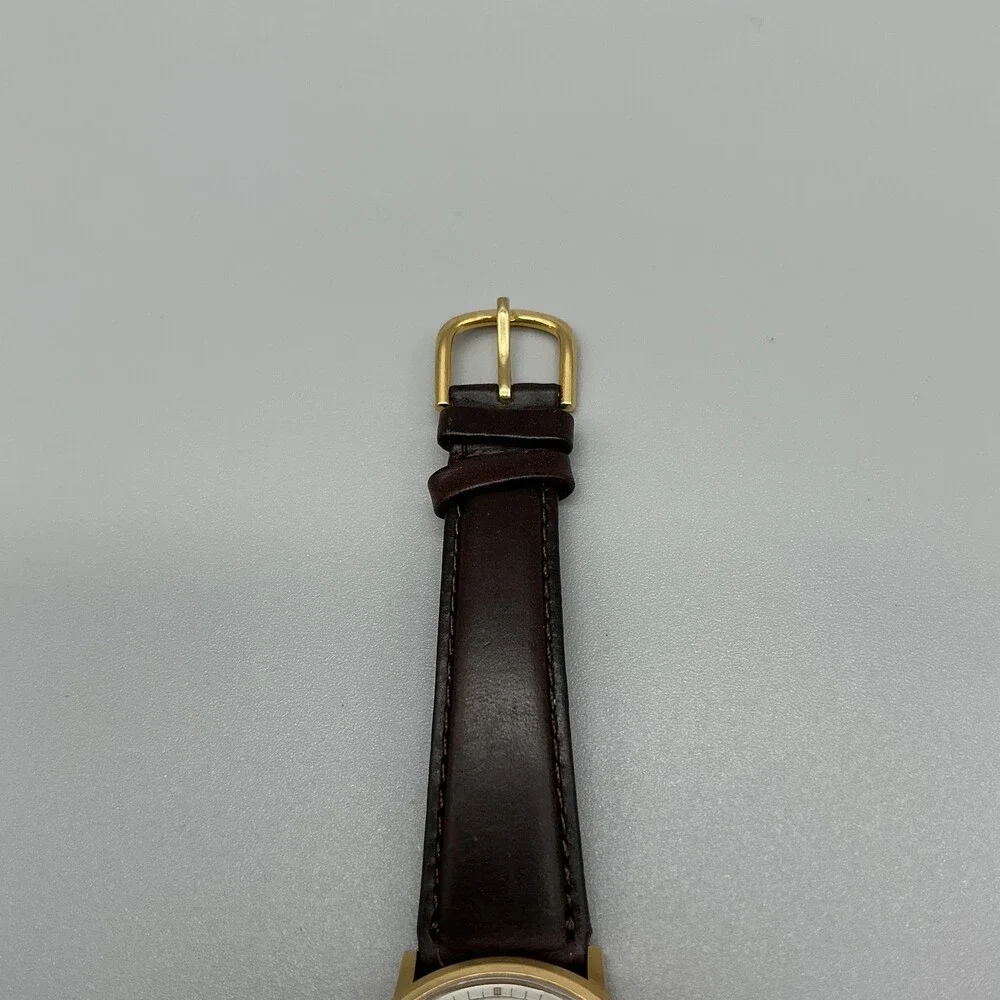 Vintage Bulova Automatic 23 Jewels Mens Watch 34mm Gold Plated Date King Leather